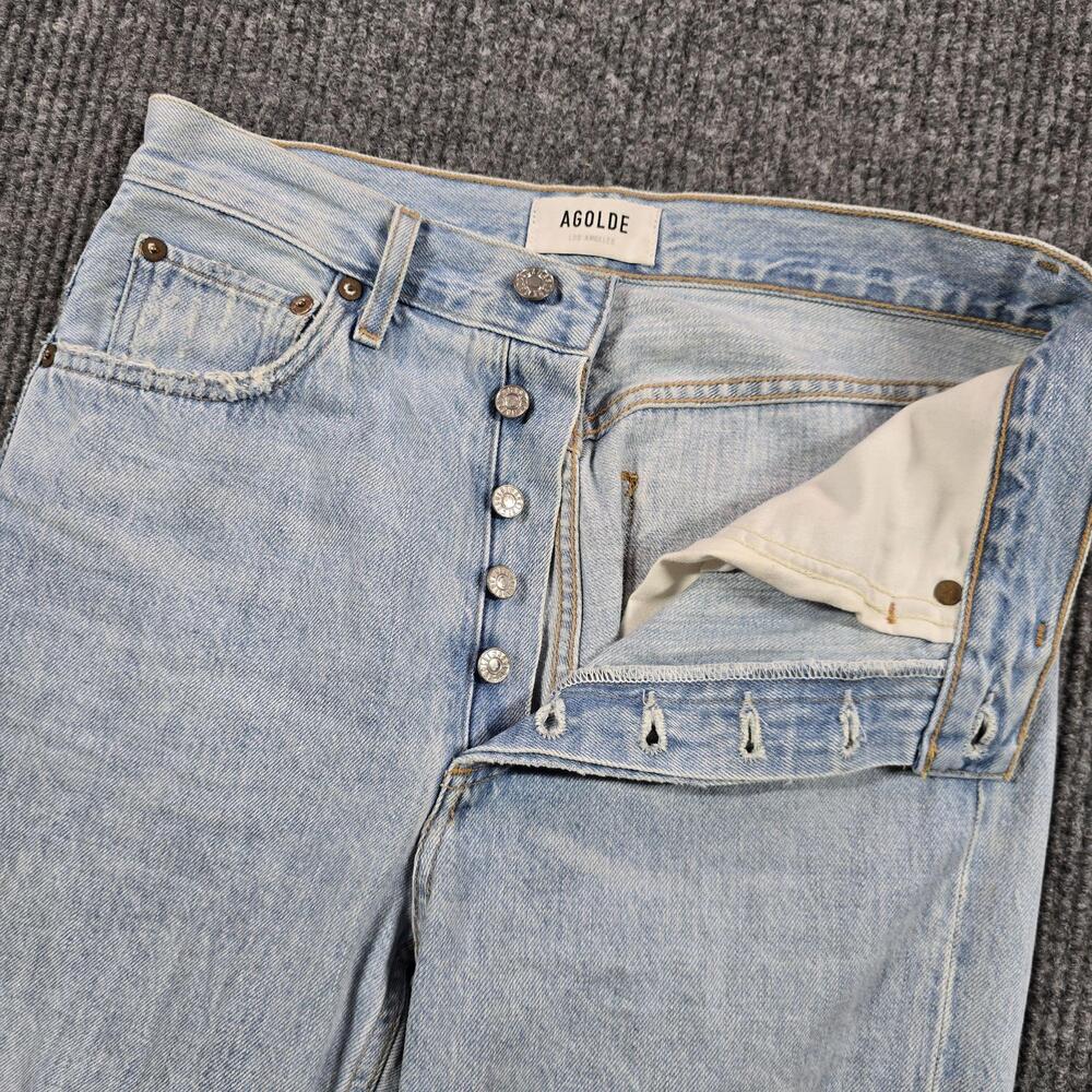AGOLDE Riley Straight Jeans Womens 26 Light Wash Blue Distressed Button Fly
